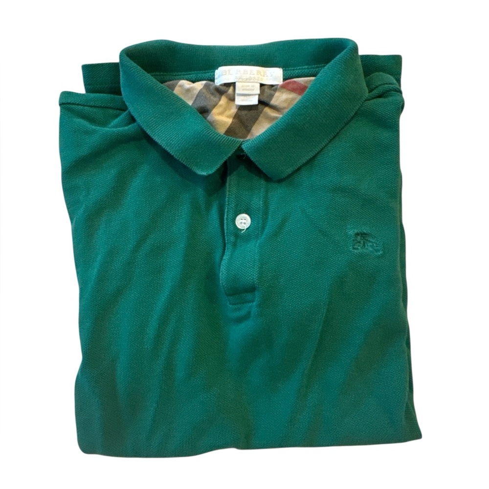 Boys Burberry green polo shirt. Size 14Y. Collared polo